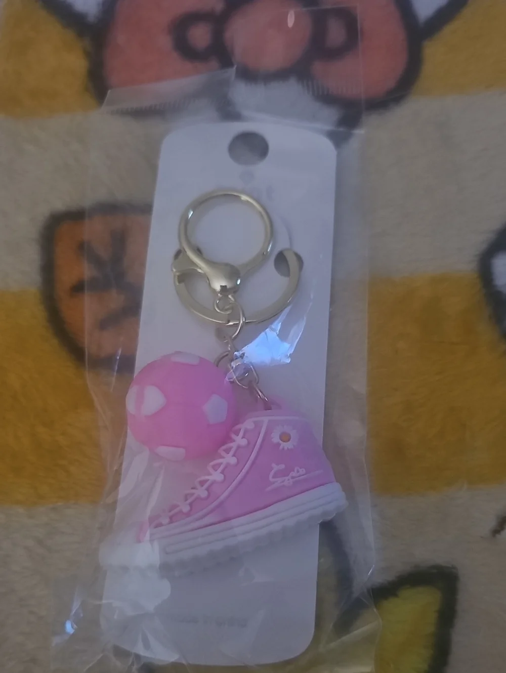 Mint Pink Sneaker & Soccer Ball Charm Keychain with Gold Hardware